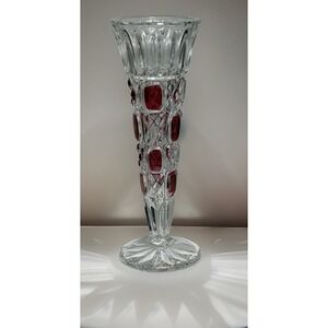 Vintage German Anna Hutte  8 Inch Ruby Red 24% Lead Crystal Pedestal Bud Face